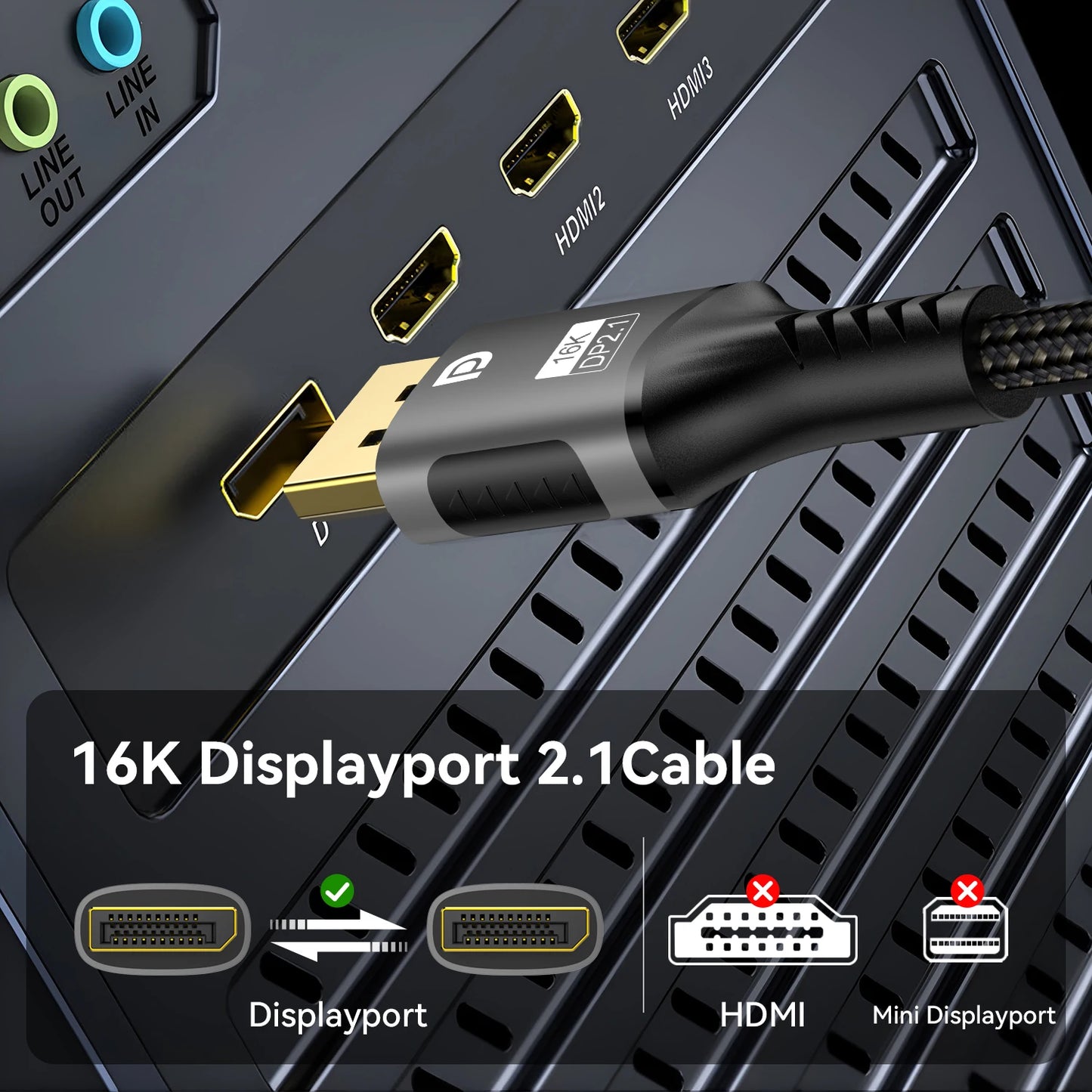 DP 2.1 8K@120Hz 4K@240Hz 80Gbps HDR Video Audio Displayport Cable Display Port for Laptop TV Xbox Projector Gaming Monitor