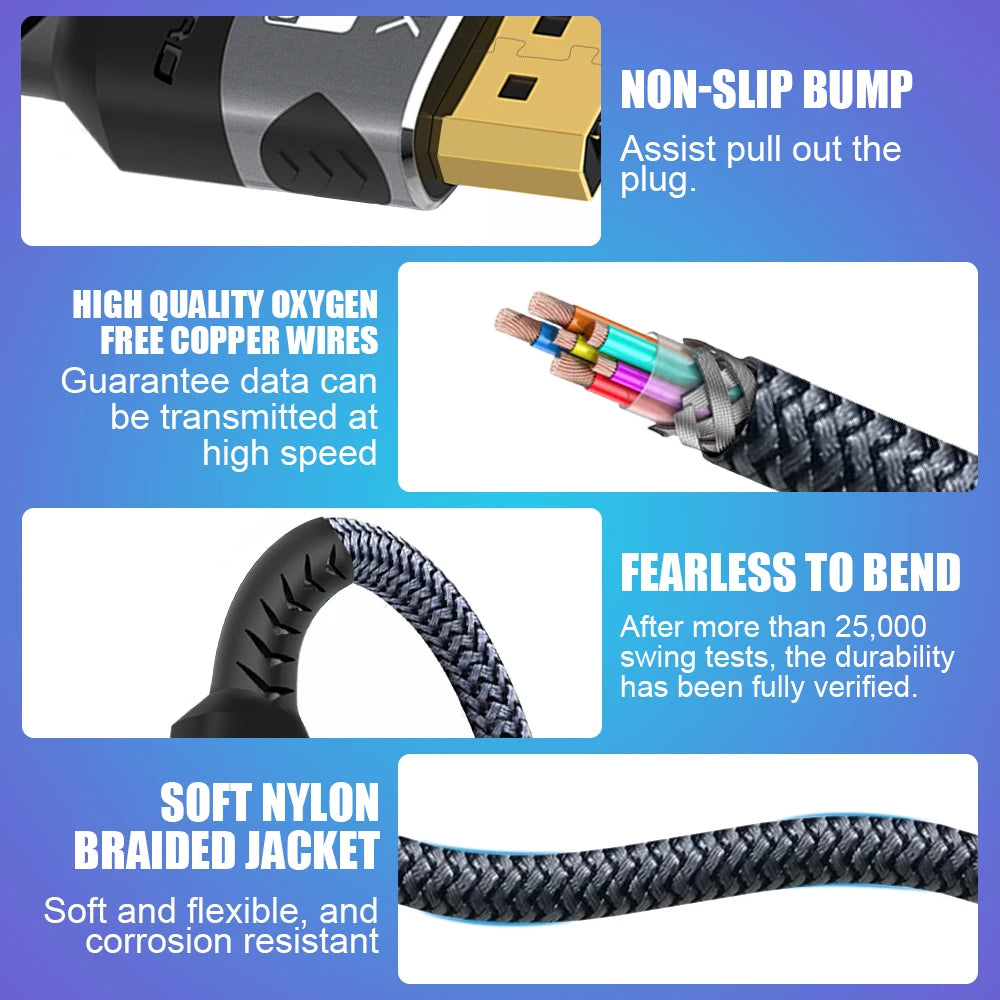 8K HDMI Cable 2.1 48Gbps High Speed HDMI Braided Cord-4K@120Hz 8K@60Hz, DTS:X, HDCP 2.2 & 2.3, HDR 10 for Compatible Laptop/PS5
