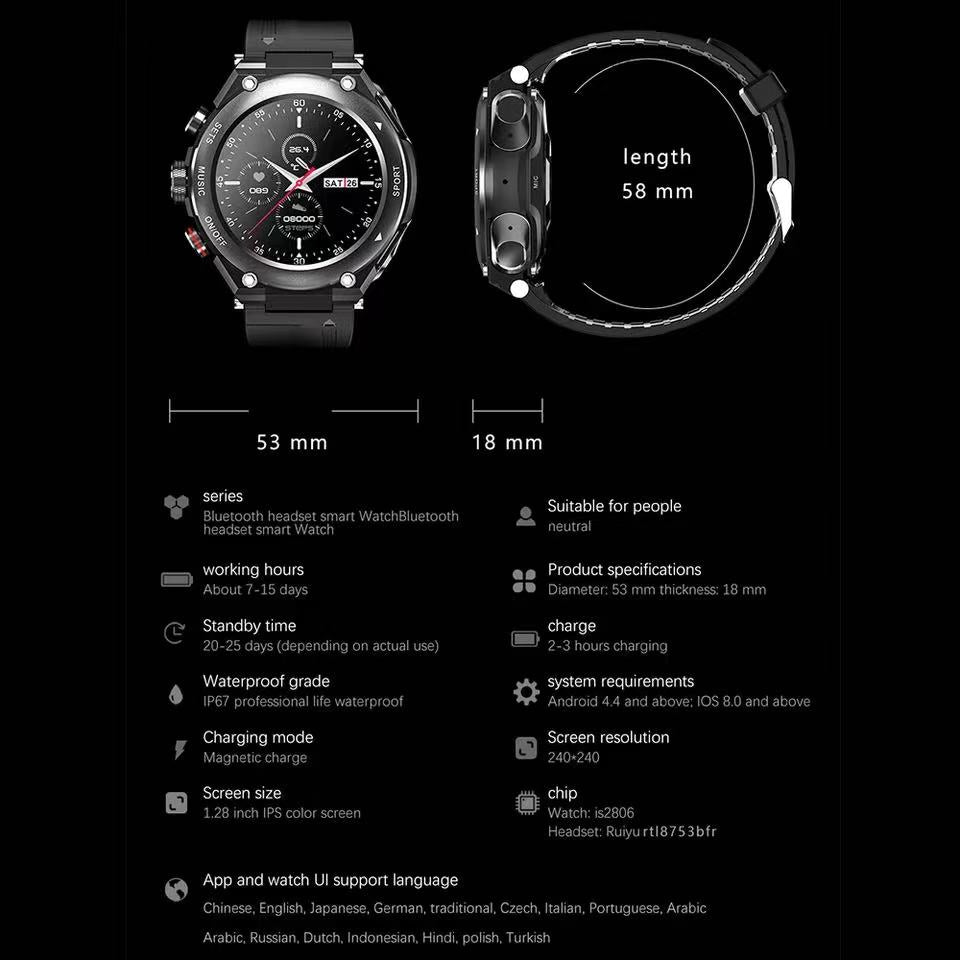 New T92 Smart Watch Bracelet 2 In 1 Tws Wireless Earbuds