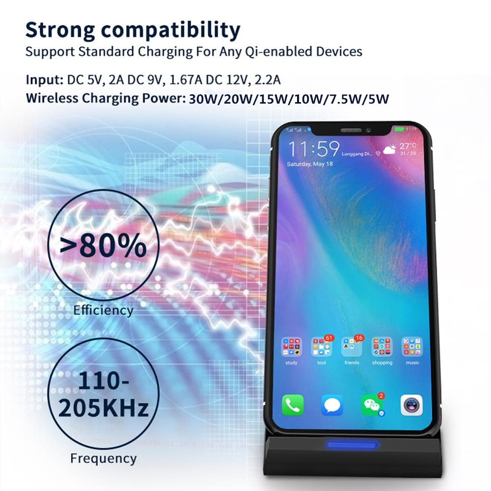 30w Qi Wireless Charger Stand For iPhone 13 12 11 Pro X Xs Max Xr 8 Samsung S21 S20 S10 Fast Charging Dock Station Phone Holder