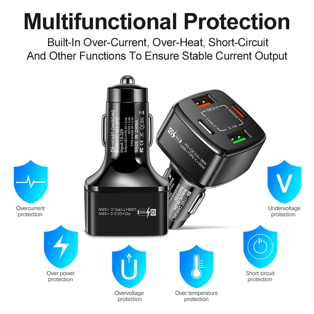4 in 1 USB Charger 38w Pd Qc3.0 3.1a 2usb Type c Fast Charging