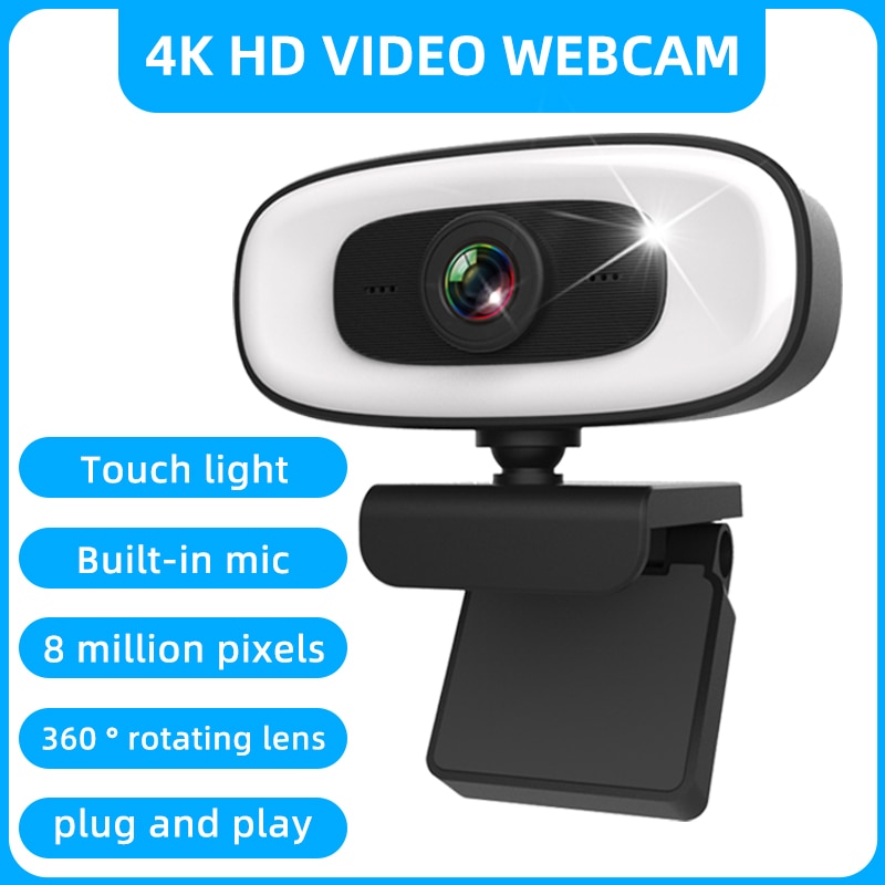 4K Webcam Portable Live Streaming Flexible Full HD For Computer Microphone With Light
