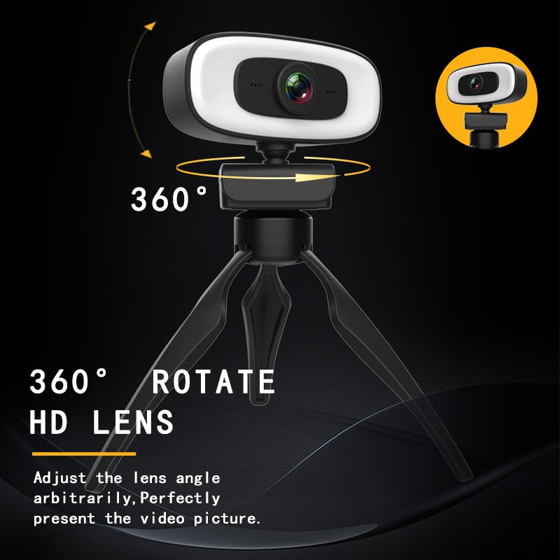 4K Webcam Portable Live Streaming Flexible Full HD For Computer Microphone With Light