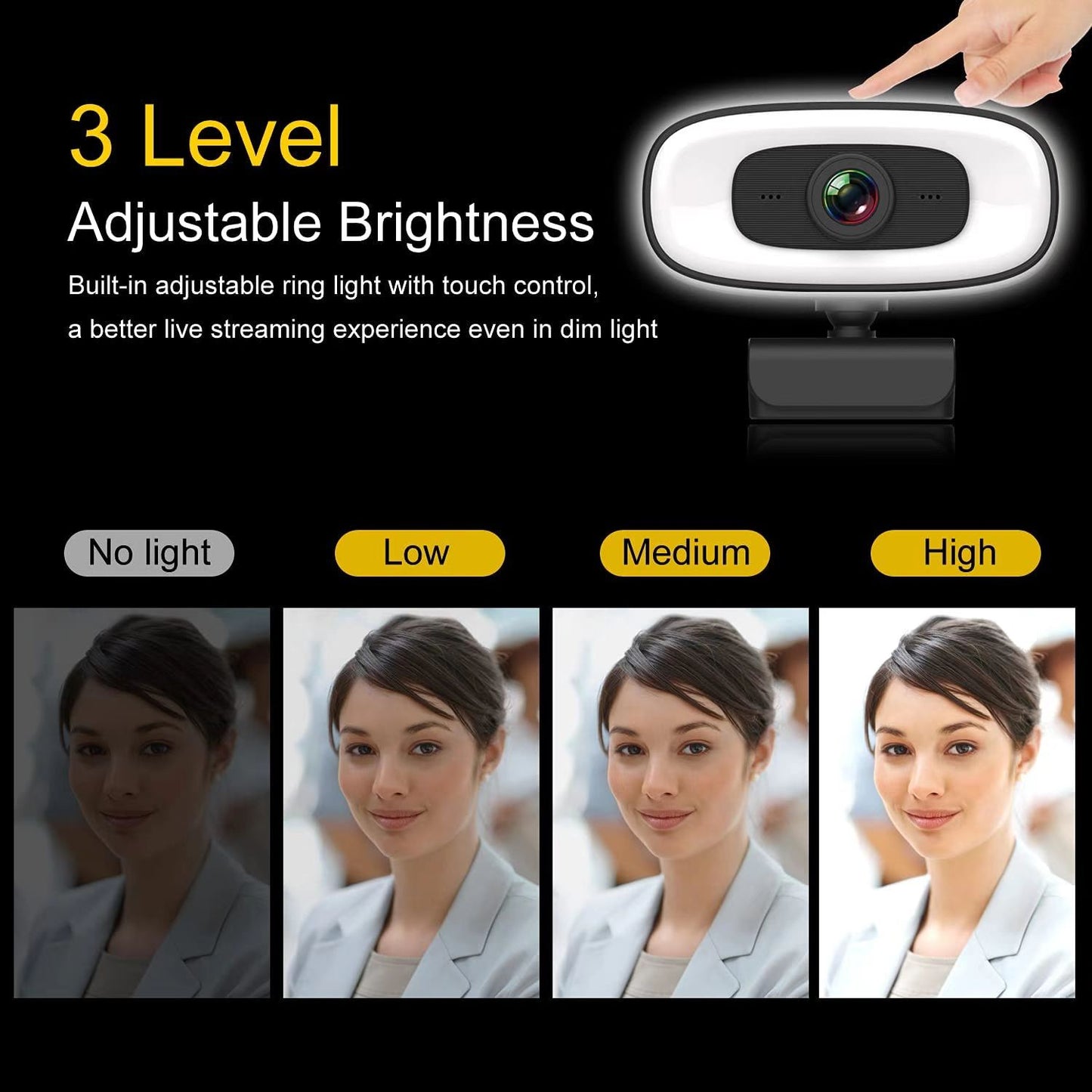 4K Webcam Portable Live Streaming Flexible Full HD For Computer Microphone With Light