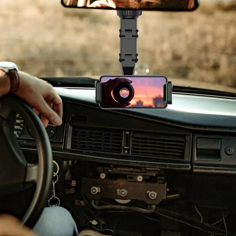 Car Phone Holder Multifunctional 360 Degree Rotatable Auto Rearview Mirror