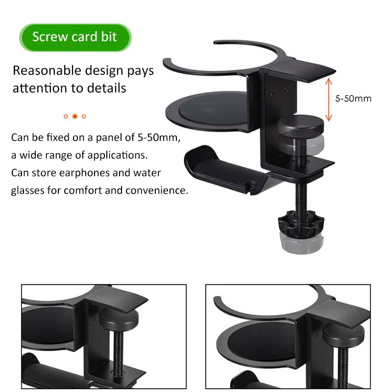 Multi-functional Aluminum Headphone Holder Portable Desk Clip with Rotating Cup Holder Desk Accessories