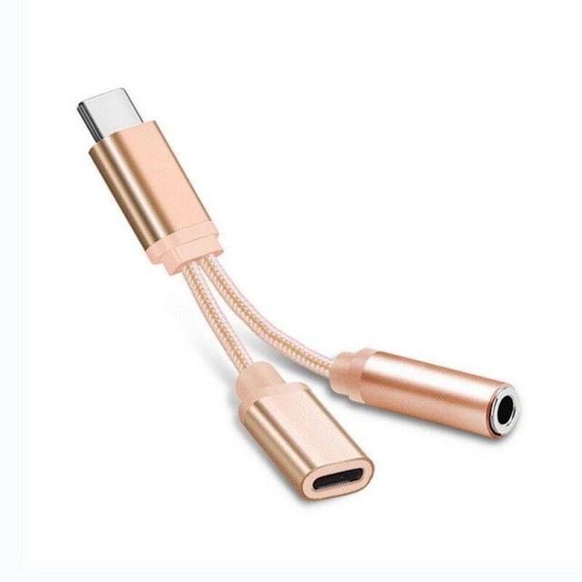 Braided Type C To 3.5 Mm Charger 2 In 1 Type C 3.5mm Aux Audio Charging Cable Adapter Splitter Headphone Jack For Smart Phone - Mobile Phone Adapters Converters