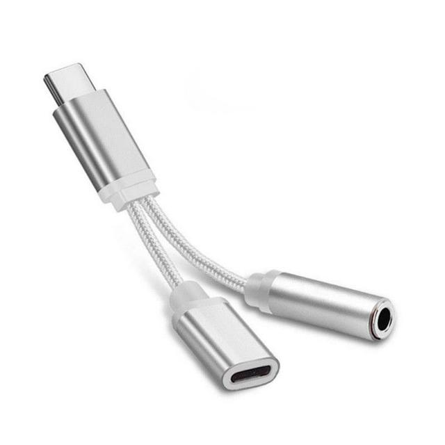 Braided Type C To 3.5 Mm Charger 2 In 1 Type C 3.5mm Aux Audio Charging Cable Adapter Splitter Headphone Jack For Smart Phone - Mobile Phone Adapters Converters