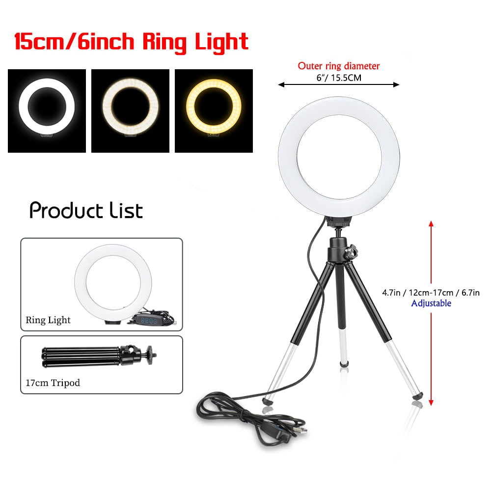 Ring Light With Tripod Stand Usb Charge Selfie Led Lamp Dimmable Photography Light For Photo Photography Studio