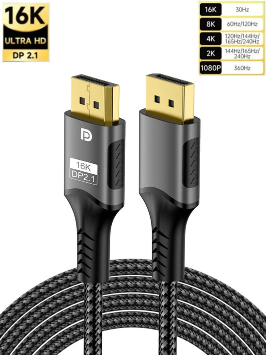 DP 2.1 8K@120Hz 4K@240Hz 80Gbps HDR Video Audio Displayport Cable Display Port for Laptop TV Xbox Projector Gaming Monitor