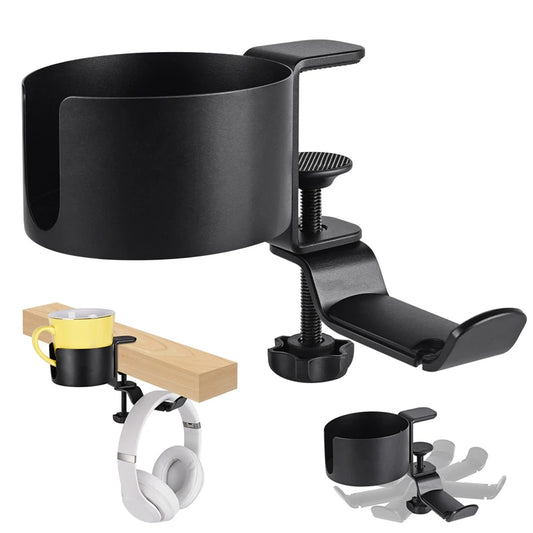 2 In 1 Universal Gaming Headphone Holder Headset Hook Hanger Mount Under Desk Drink Cup Mug Rack Organizer with Clamp