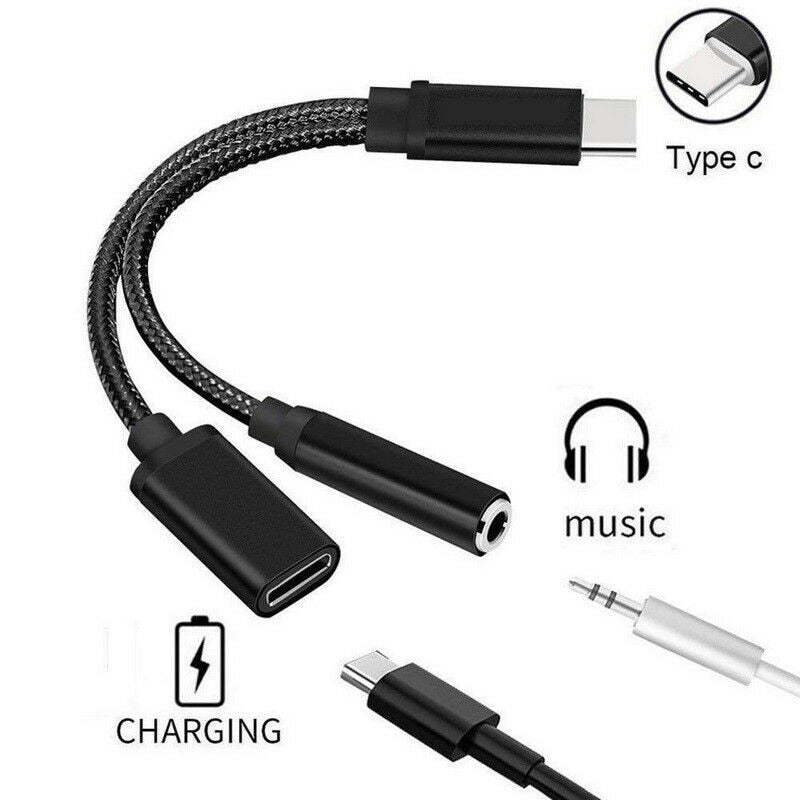Braided Type C To 3.5 Mm Charger 2 In 1 Type C 3.5mm Aux Audio Charging Cable Adapter Splitter Headphone Jack For Smart Phone - Mobile Phone Adapters Converters