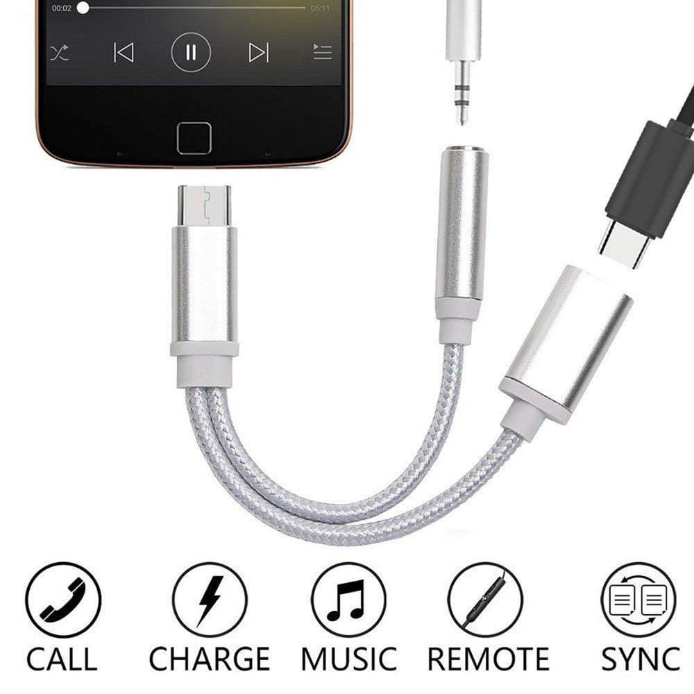 Braided Type C To 3.5 Mm Charger 2 In 1 Type C 3.5mm Aux Audio Charging Cable Adapter Splitter Headphone Jack For Smart Phone - Mobile Phone Adapters Converters