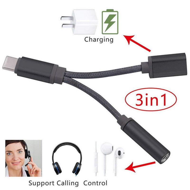 Braided Type C To 3.5 Mm Charger 2 In 1 Type C 3.5mm Aux Audio Charging Cable Adapter Splitter Headphone Jack For Smart Phone - Mobile Phone Adapters Converters