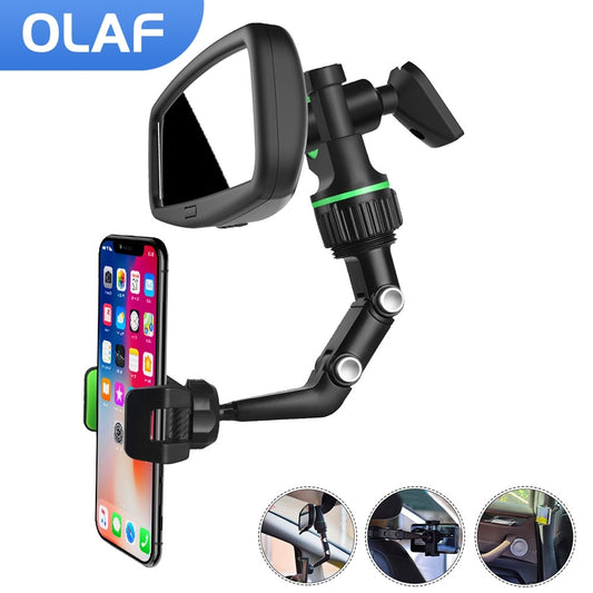 Car Phone Holder Multifunctional 360 Degree Rotatable Auto Rearview Mirror
