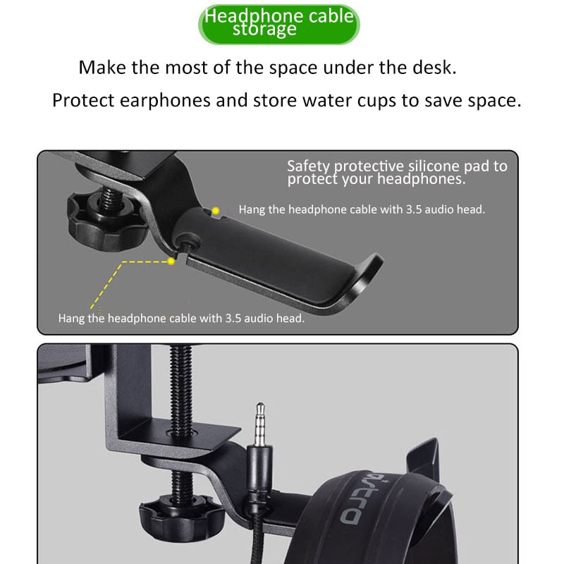 Multi-functional Aluminum Headphone Holder Portable Desk Clip with Rotating Cup Holder Desk Accessories