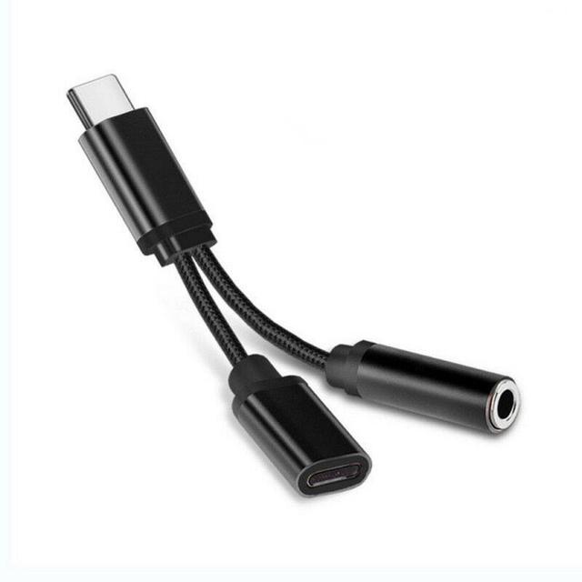 Braided Type C To 3.5 Mm Charger 2 In 1 Type C 3.5mm Aux Audio Charging Cable Adapter Splitter Headphone Jack For Smart Phone - Mobile Phone Adapters Converters