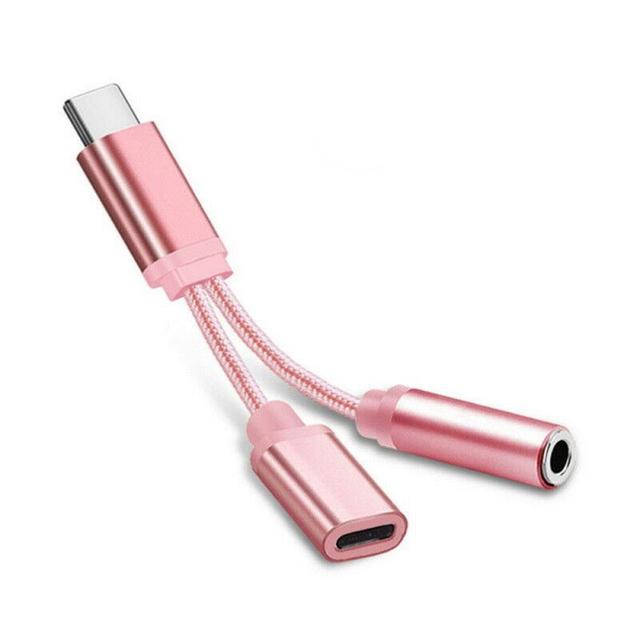 Braided Type C To 3.5 Mm Charger 2 In 1 Type C 3.5mm Aux Audio Charging Cable Adapter Splitter Headphone Jack For Smart Phone - Mobile Phone Adapters Converters