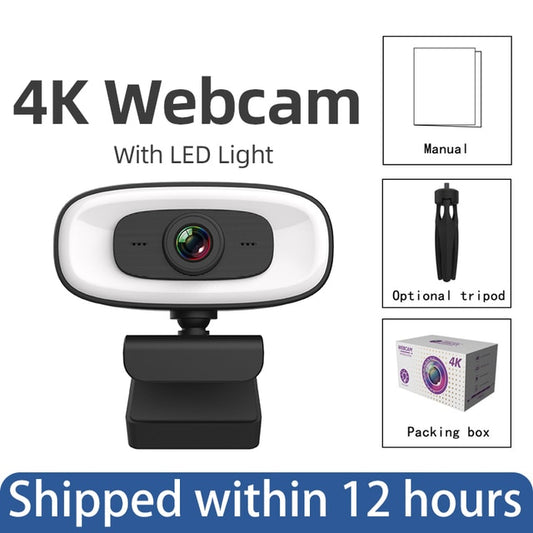 4K Webcam Portable Live Streaming Flexible Full HD For Computer Microphone With Light