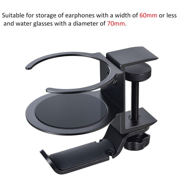 Multi-functional Aluminum Headphone Holder Portable Desk Clip with Rotating Cup Holder Desk Accessories