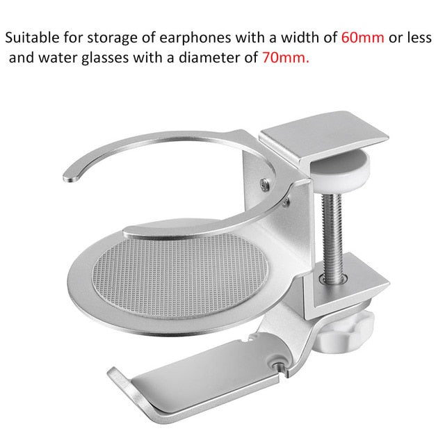 Multi-functional Aluminum Headphone Holder Portable Desk Clip with Rotating Cup Holder Desk Accessories