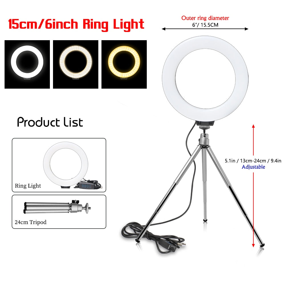 Ring Light With Tripod Stand Usb Charge Selfie Led Lamp Dimmable Photography Light For Photo Photography Studio